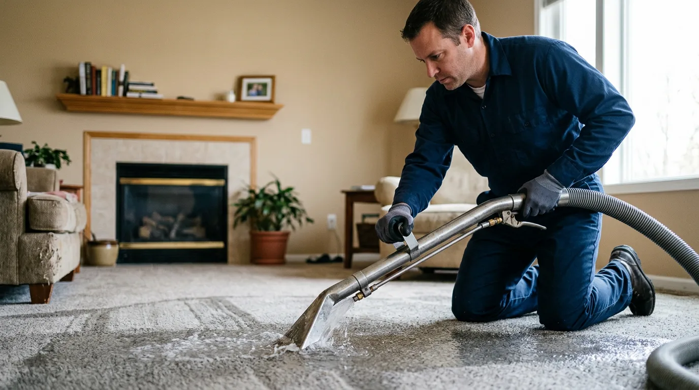Water damage restoration technician working near Goodrich, TX